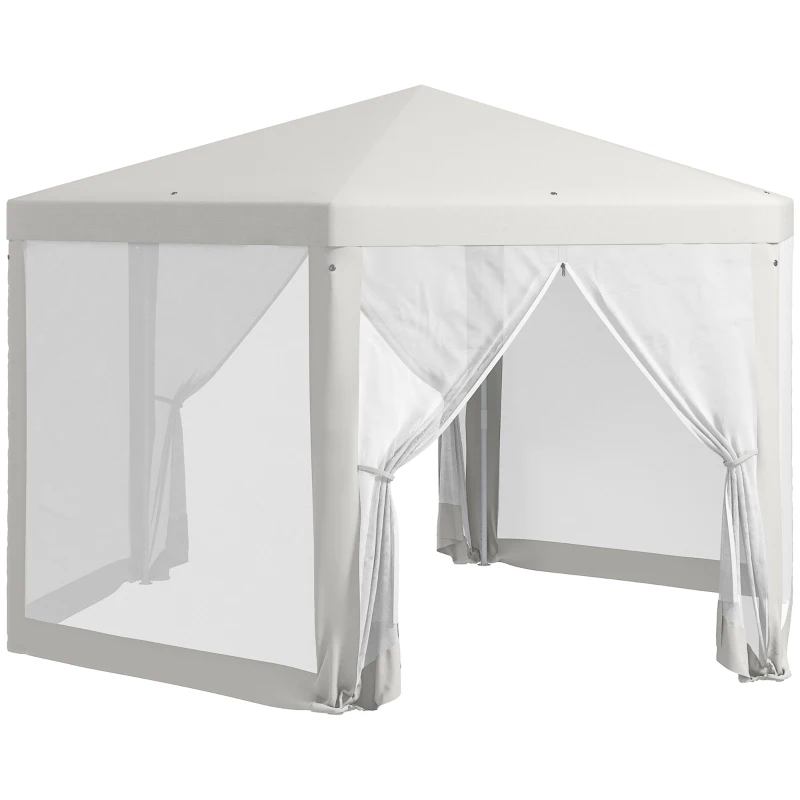 Outsunny Gartenpavillon, 6-eckig, Netzvorhänge, Metallgestell, 3,94x3,412x2,5m, Creme