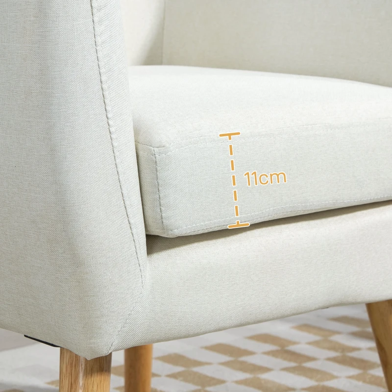 HOMCOM Poltrona de Sala de Estar Poltrona para Dormitório com Apoio para os Braços e Pés de Madeira 68x58,5x76 cm Creme