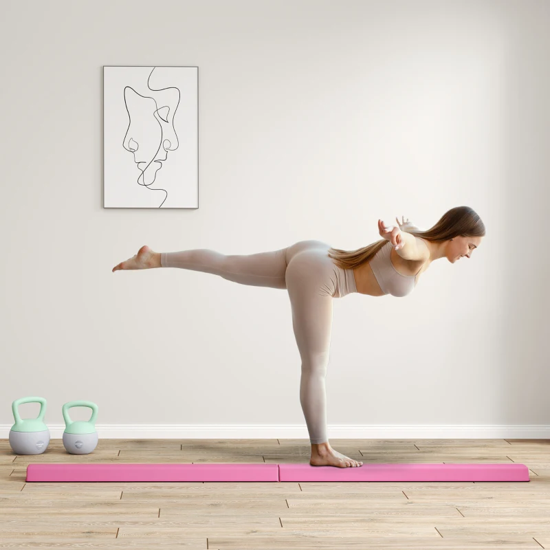 SPORTNOW Schwebebalken 2,4 m, faltbar, rutschfester Boden, für 3+ Jahre, bis 80 kg, Hellrot