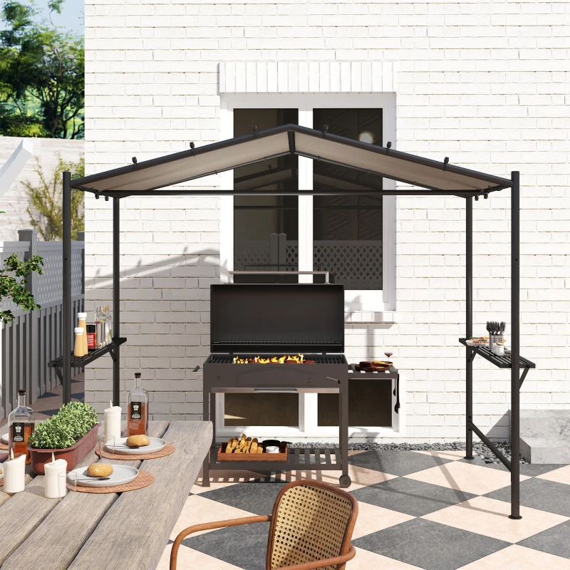 Outsunny Grillzelt Grilldach, wetterbeständig, inkl. Seitentaschen, 277 x 149 x 230 cm, Khaki(m-7)