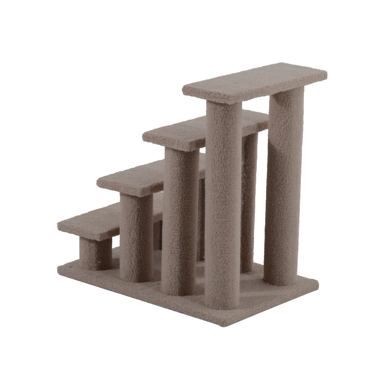 PawHut Escalera de Mascota Escalón Gato con 4 Pasos de Felpa y Postes Cubierto de Felpa 63.5x43x60cm Marrón Claro
