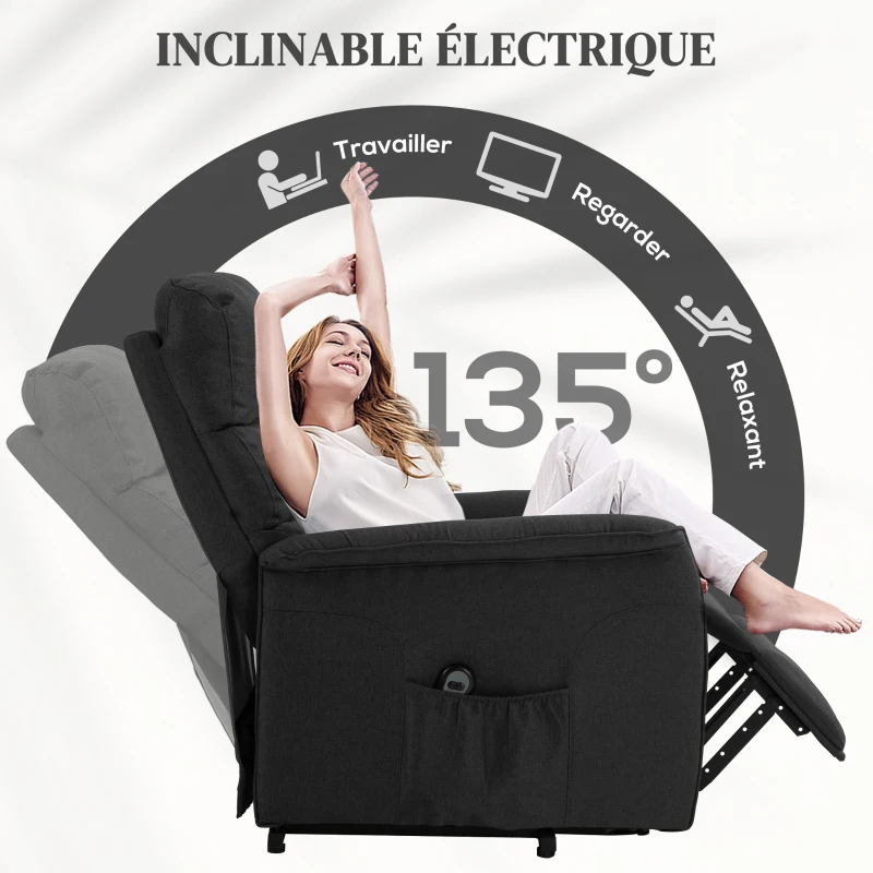HOMCOM Fauteuil releveur électrique avec repose-pied dossier inclinable télécommande avec pochette noir