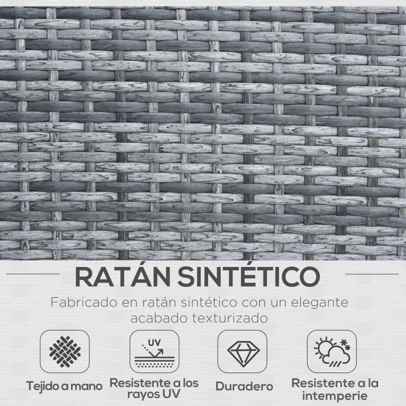 Outsunny Conjunto de Muebles de Ratán para Jardín Set de Sofá Doble 2 Sillones y 1 Mesa de Centro para Terraza Gris