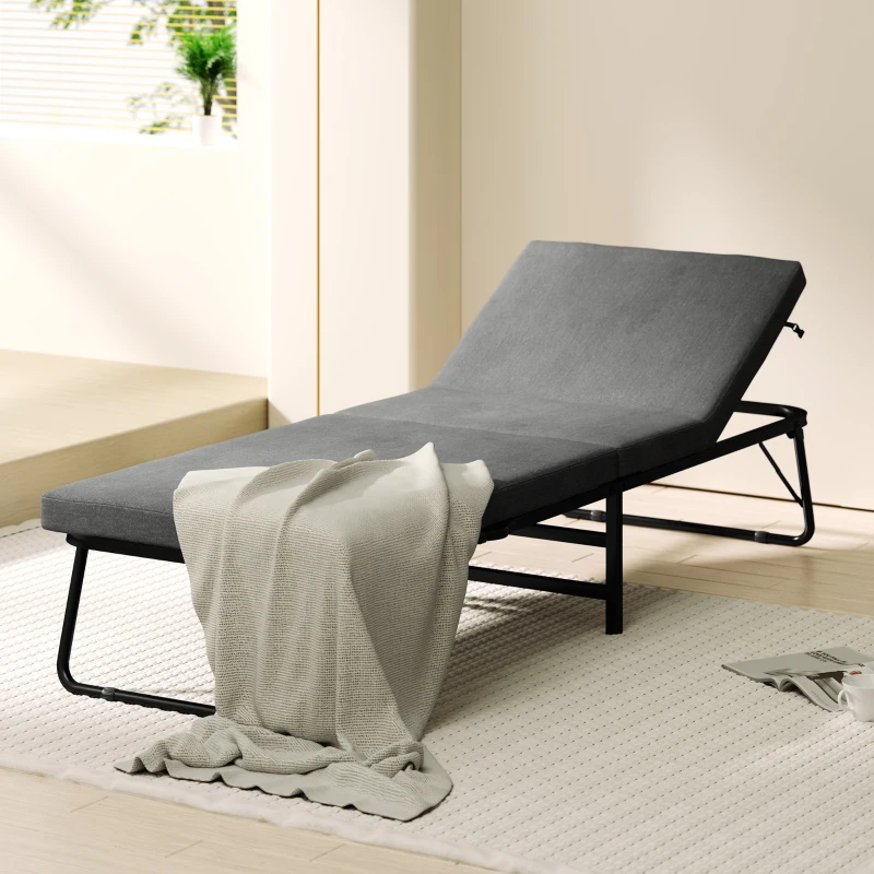 HOMCOM Lit pliant pour 1 personne, lit d'appoint avec matelas, réglable, 4 roulettes, 190 x 70 cm, Gris foncé