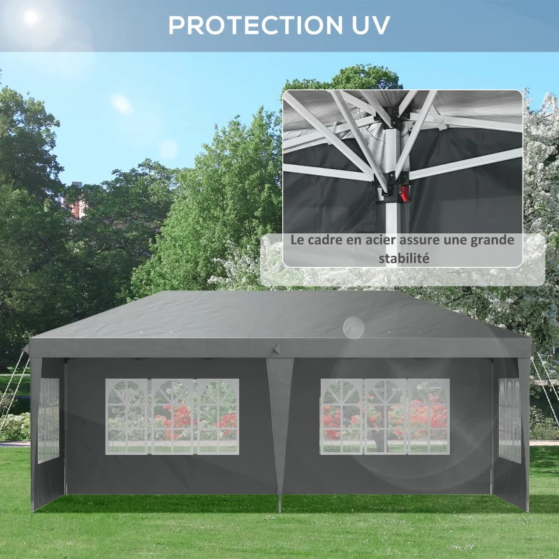 Outsunny Tonnelle pop-up pliante - tente de réception - 3 x 6 m 3 cotés démontables gris