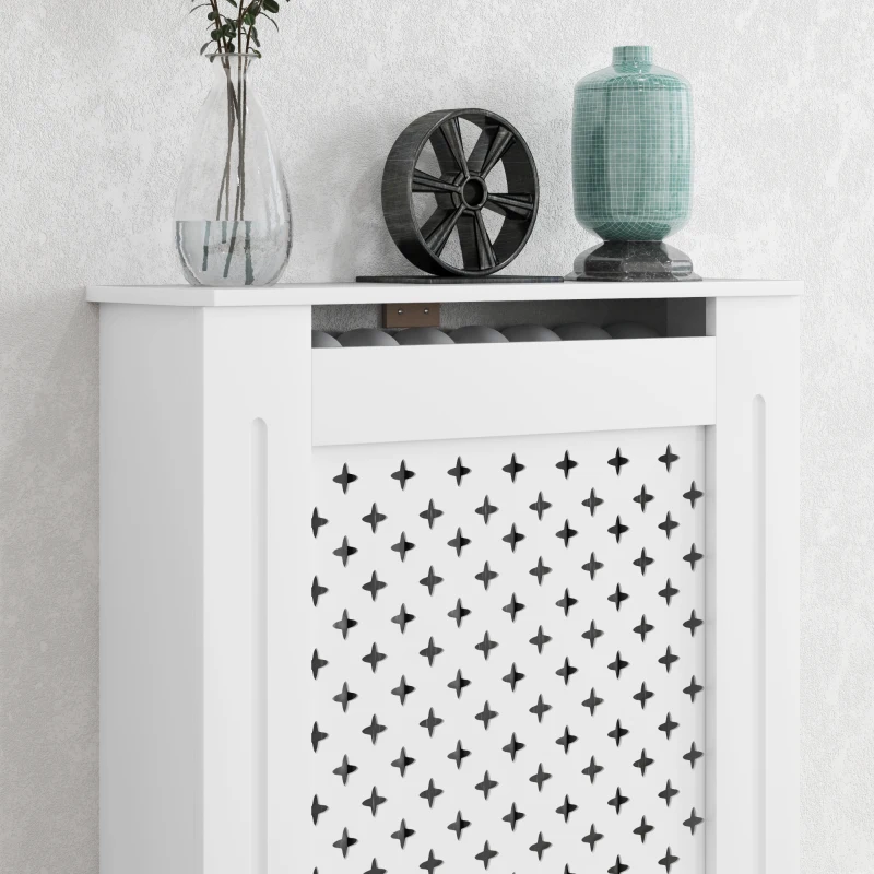HOMCOM Couvercle de radiateur cache radiateur grille croisée pour salon chambre à coucher en bois 78l x 19P x 82H cm blanc