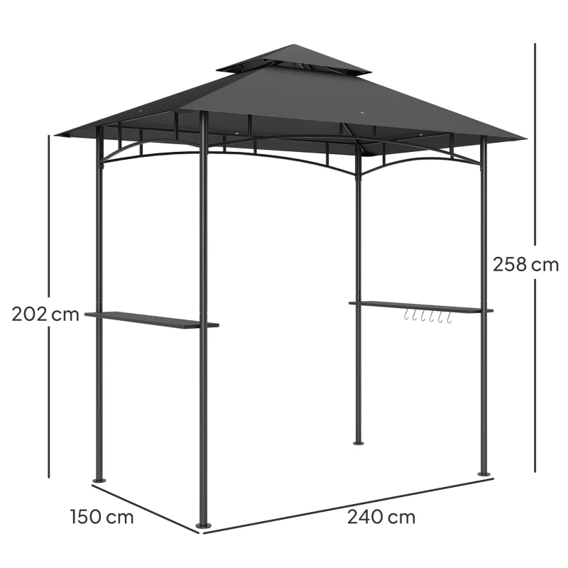 Outsunny Grillpaviljoen met LED-verlichting 240 x 150 x 258 cm Waterafstotend en Vlamvertragend Tuinpaviljoen met Dubbellaagsdak