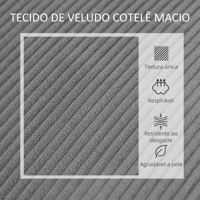 HOMCOM Sofá de 2 Lugares Estofado em Veludo Cotelê Sofá Sala de Estar com 2 Entradas USB 1 Entrada Tipo C 110x60x85 cm Cinza