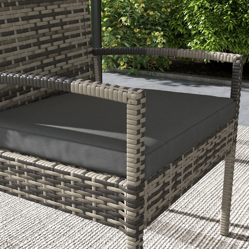 Outsunny Juego de 4 Piezas Muebles de Jardín con 2 Sillones 1 Sofá de 2 Plazas y 1 Mesa de Centro de Tablero de Vidrio Gris