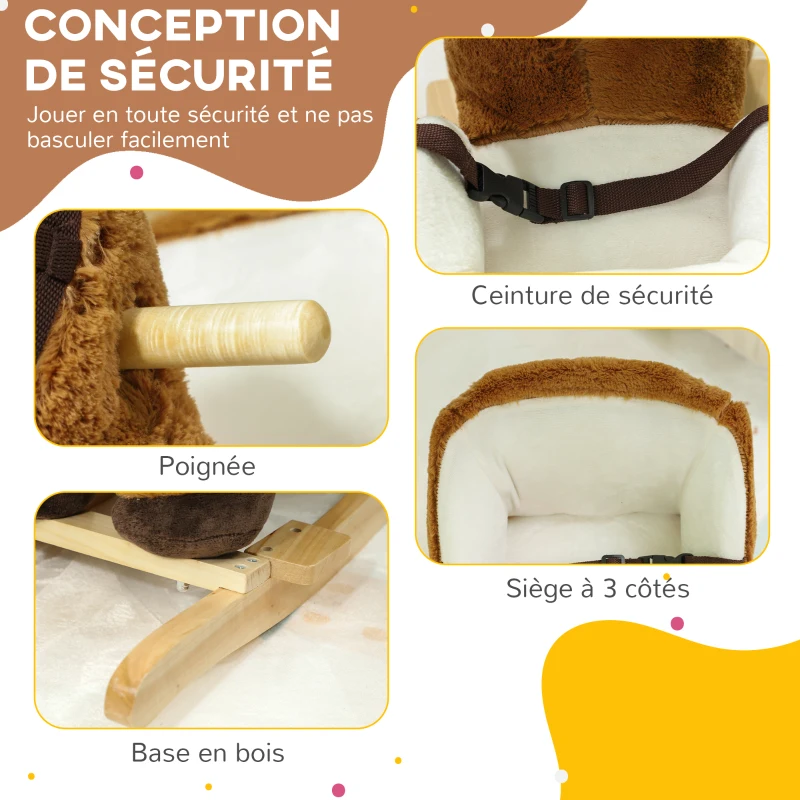 AIYAPLAY Cheval à bascule pour enfants jouet à bascule bébé de 18 à 36 mois avec effet sonore base en bois ceinture de sécurité