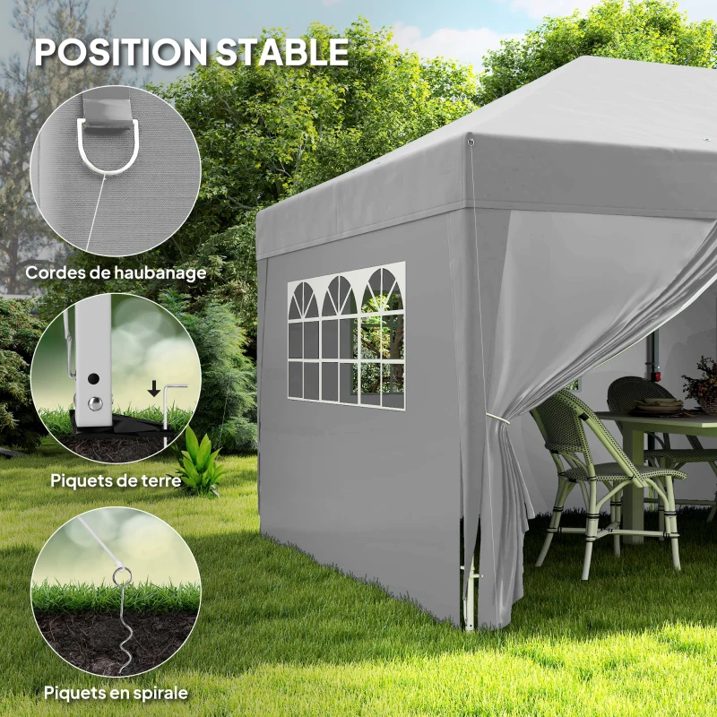Outsunny Tonnelle de jardin exterieur tonnelle pliante 3 x 6 m avec 6 parois latérales, sac de transport inclus, gris