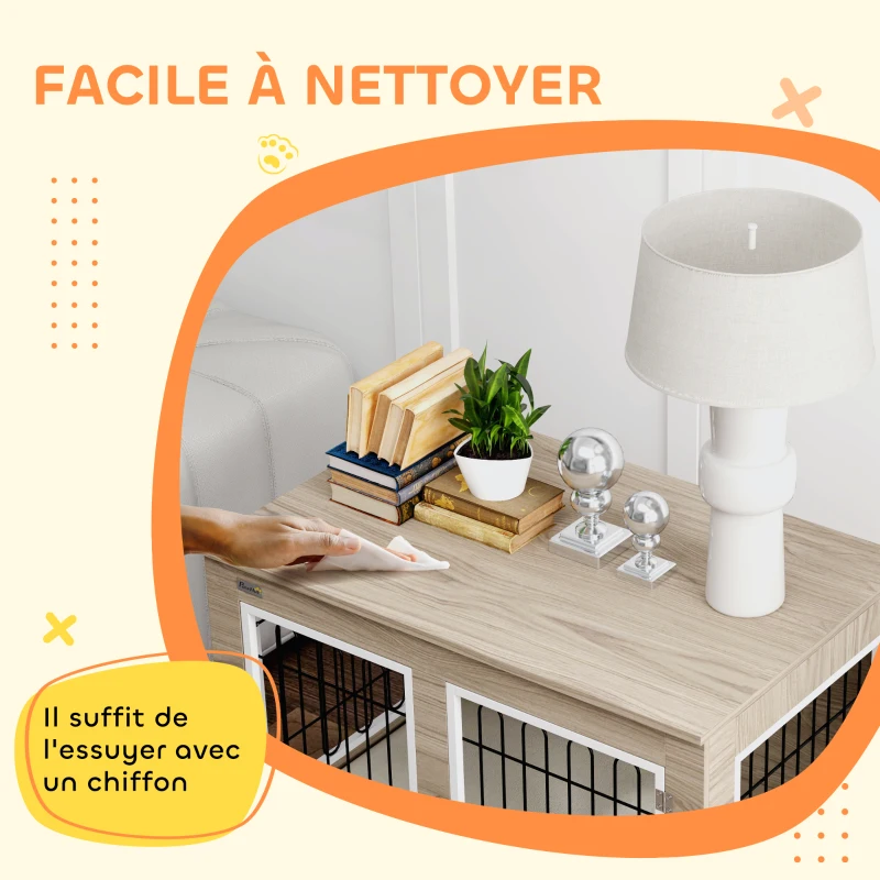 PawHut Cage pour chien meuble cage chien interieur table d'appoint multi-usages avec double porte et coussin