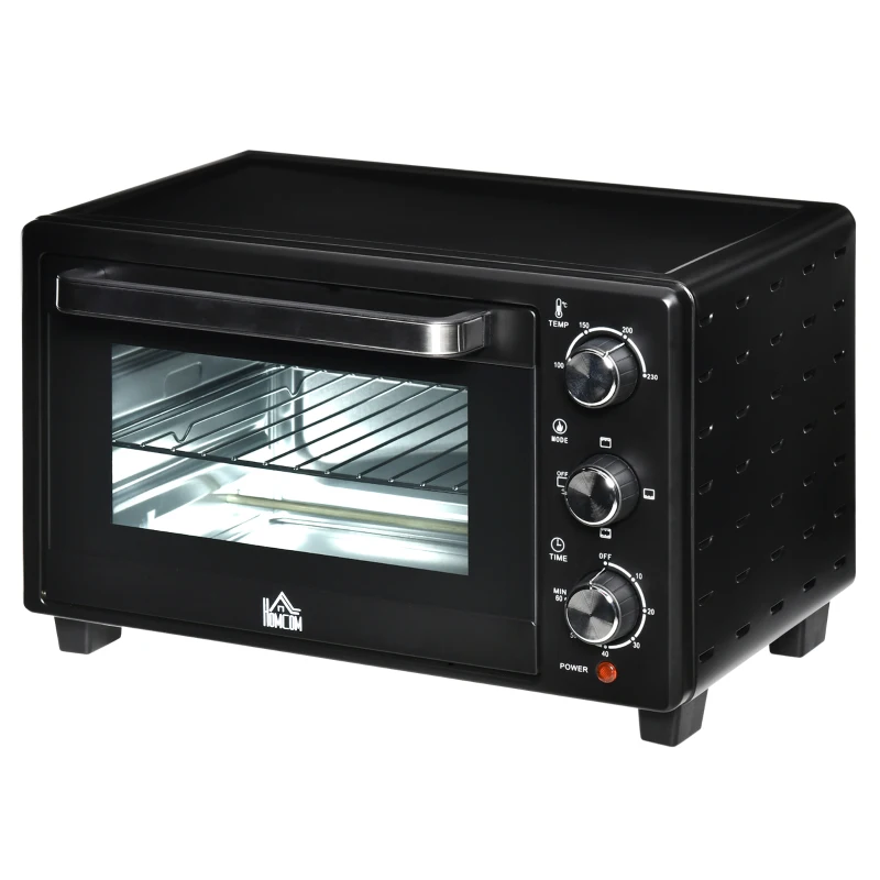 HOMCOM Minibackofen, 21 L Toasterofen mit 1 Drahtgestell und 1 Backblech, 3 Kochmodi, 100 °C-230 °C, Edelstahl, Glas, Schwarz