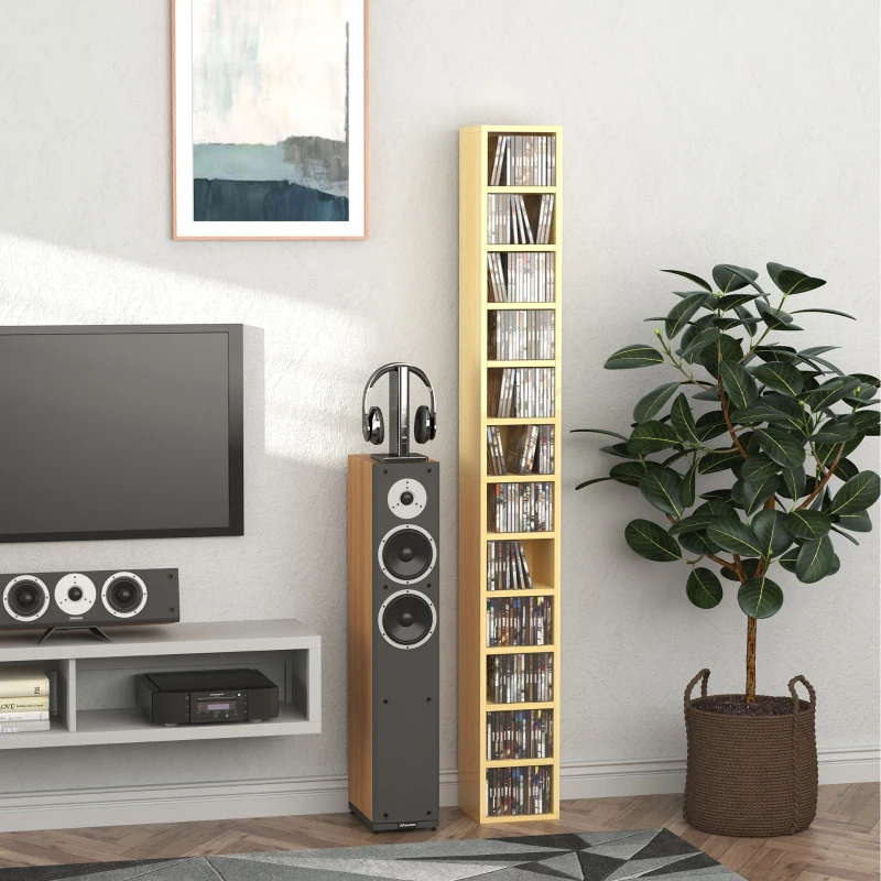 HOMCOM Mobile Libreria Porta CD a 12 Ripiani per 204 CD, in MDF e Truciolato, 21x20x175 cm, color Legno