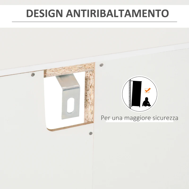 HOMCOM Mobiletto Portabottiglie Vini con Porta Calici e Armadietto, Capacità 20 Bottiglie, 80x36x85 cm, Bianco