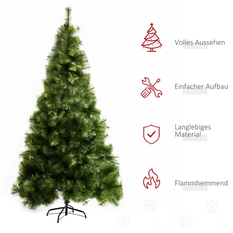HOMCOM Künstlicher Weihnachtsbaum 210 cm künstlich Tannenbaum mit 505 Spitzen Christbaum Weihnachtsdeko inkl. Metallständer für drinnen