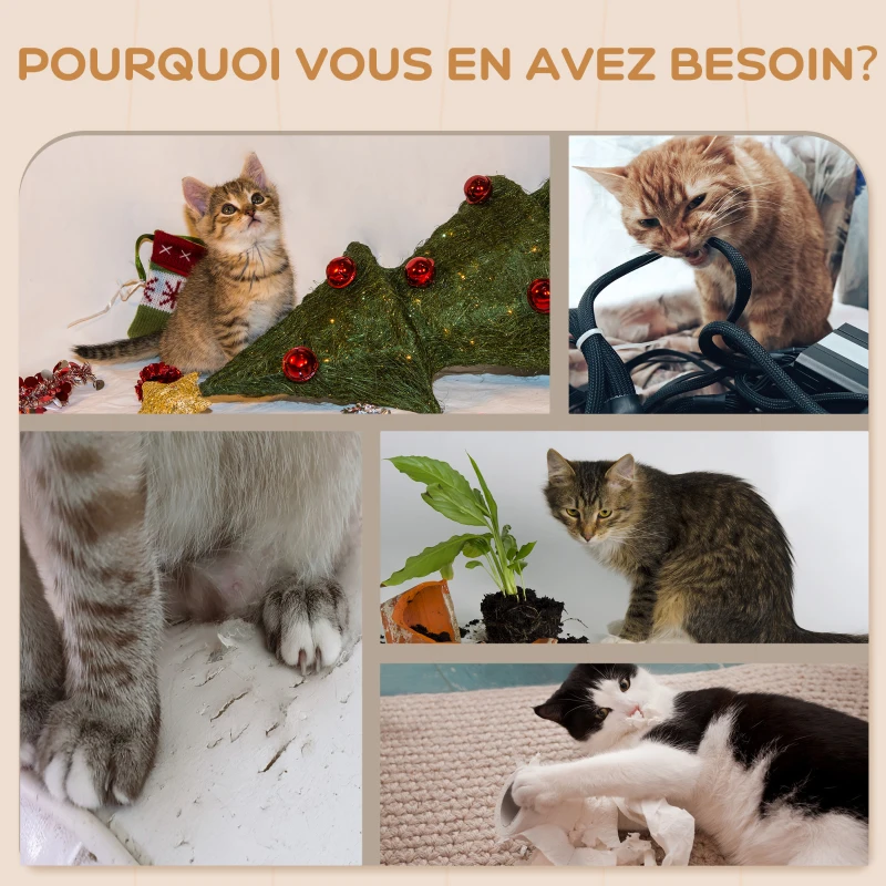 PawHut Étagères murales pour chat, ensemble de meubles muraux pour chat, lot de 4 pièces, avec teasers, balle de jouet, beige
