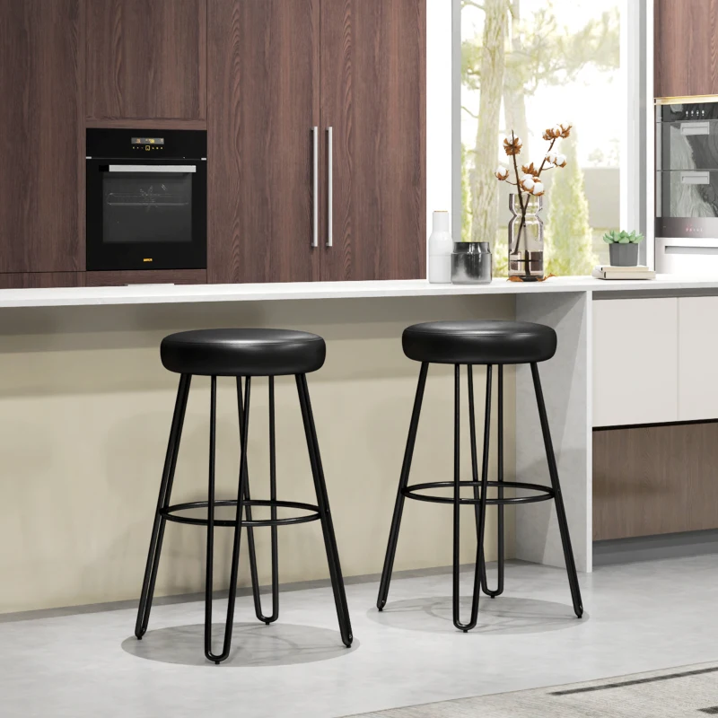 HOMCOM Lot de 2 tabourets de bar chaises de bar style industriels avec repose-pieds, pieds en U, siège rembourré, noir