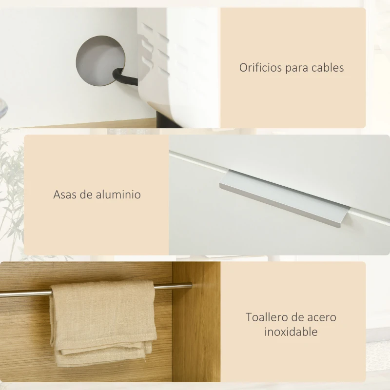 HOMCOM Alacena de Cocina Mueble Auxiliar de Cocina con 3 Puertas Cajón Estante Ajustable y Toallero 93x40x180 cm Natural(m-6)