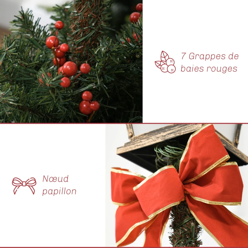 Outsunny Lampadaire de Noël lumineux LED de 1,25 m ornement décoration de Noël avec grappes de baies et nœud papillon