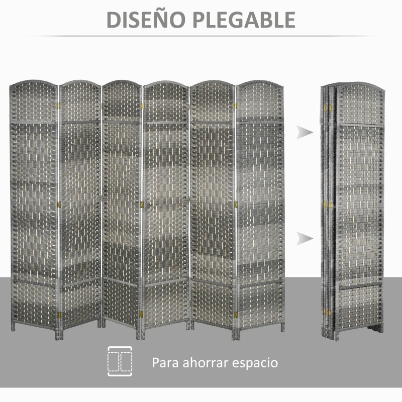 HOMCOM Separador de Ambientes de 6 Paneles Biombo Plegable 270x180 cm Pantalla de Privacidad de Polipropileno Gris Mixto