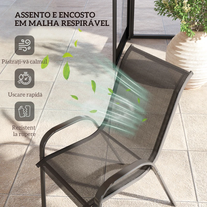 Outsunny Conjunto de 4 Cadeiras de Jardim Empilháveis Cadeiras de Jardim com Tecido Respirável Estrutura de Aço 54x71x93 cm Preto
