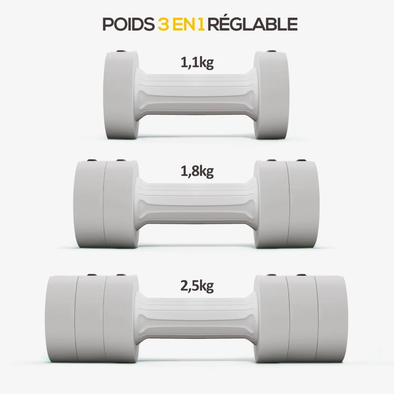 SPORTNOW Set de 2 haltères ensemble musculation disques poids réglables en acier et boîte de rangement 2 x 2,5 kg blanc