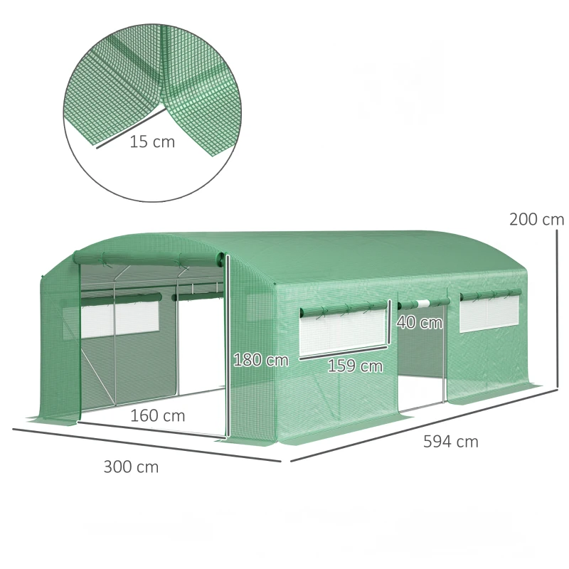 Outsunny Invernadero de Túnel 6x3x2 m con 6 Ventanas de Malla Cubierta de PE Anti-UV y 3 Puertas Enrollables Verde(m-3)