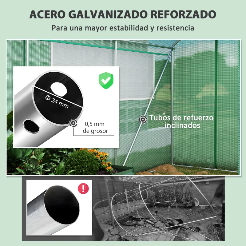 Outsunny Invernadero de Túnel 6x3x2 m con 6 Ventanas de Malla Cubierta de PE Anti-UV y 3 Puertas Enrollables Verde(m-7)