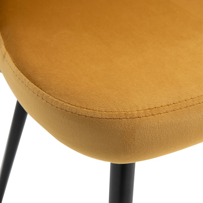 HOMCOM Pack de 2 Sillas de Comedor Tapizadas en Terciopelo con Respaldo Acolchados Patas de Metal Carga 90 kg 49x50x77 cm Camel