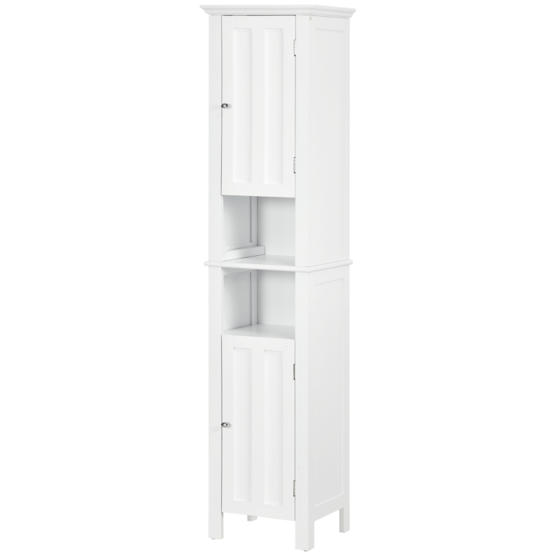 kleankin Badezimmerschrank hoher Schrank mit modernem Design 2 Schränke mit Tür 35 x 30 x 158,5 cm Weiß