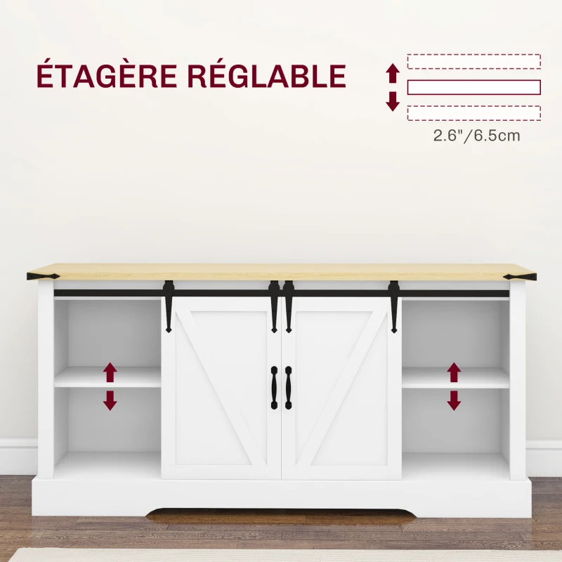 HOMCOM Buffet meuble de rangement avec 2 portes coulissantes étagères réglables 150l x 40P x 72H cm en bois blanc chêne