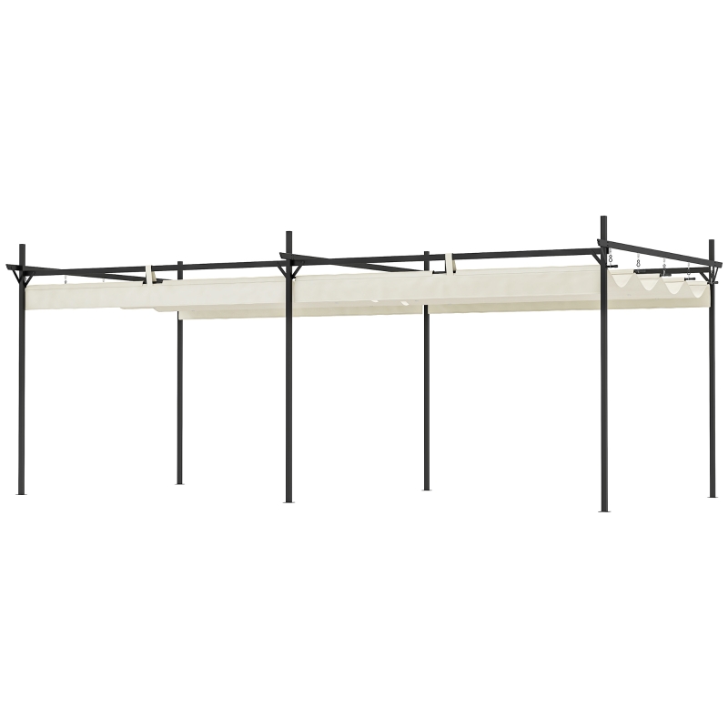 Outsunny Pérgola com Teto Retrátil de Alumínio 588x297x230 cm Pérgola com Tecido de Poliéster Anti UV Pérgola de Jardim Creme