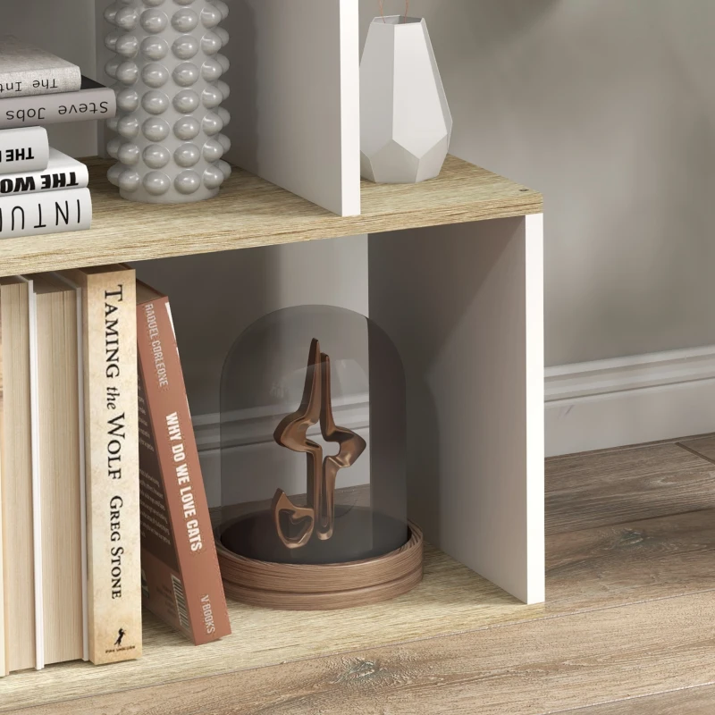 HOMCOM Skandinavisches Bücherregal Aufbewahrungsmöbel 5 Regale gegen Kippen, Belastung 25 kg Holzoptik & Weiß