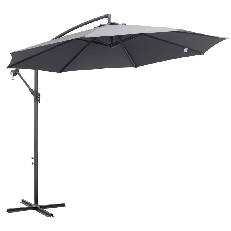 Outsunny Parasol déporté octogonal rabattable diamètre 3 m parasol de jardin avec pied en croix Ø295 x 255H cm gris