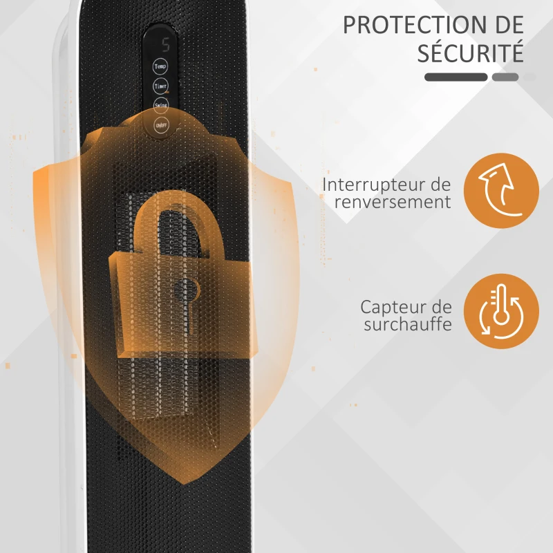 HOMCOM Chauffage soufflant oscillant 1200/2000 W - mini radiateur céramique PTC - télécommande incluse - chauffage d'appoint