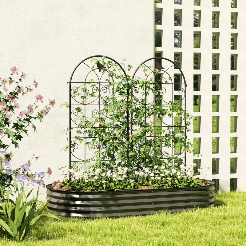 Outsunny Rankgitter Metall 2er Set zum Stecken rostfrei Rankhilfe mit Vogeldesign für Kletterpflanzen 50x120 cm Schwarz(m-2)