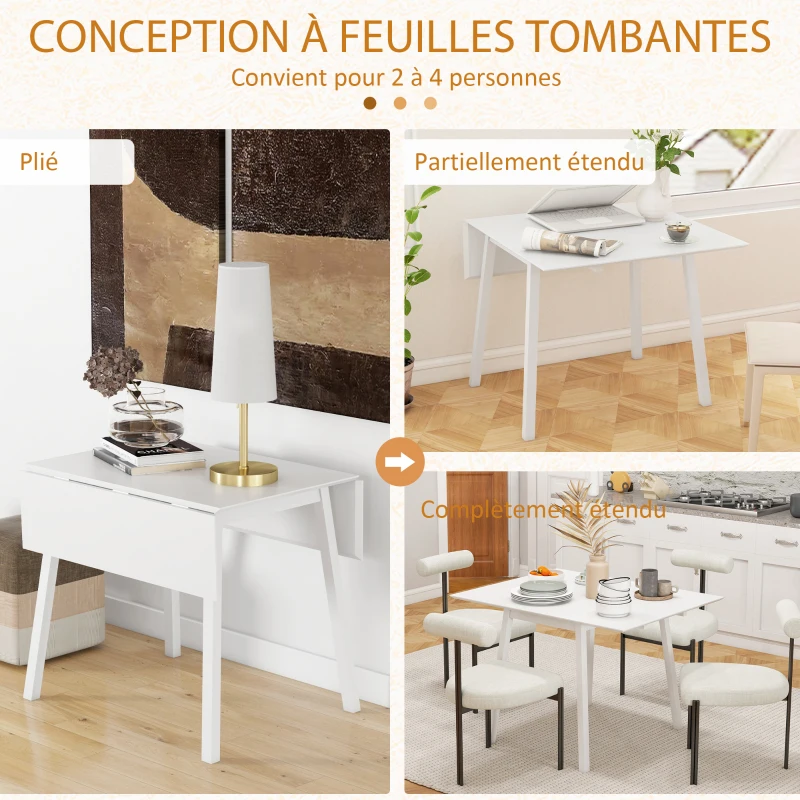 HOMCOM Table de cuisine pliable table à manger pliante avec plateau rabattable en bois pour 2 à 4 personnes blanc