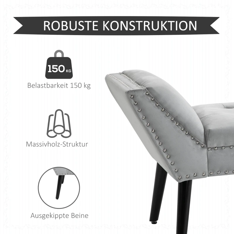 HOMCOM Polsterbank Sitzbank Klavierbank Pianobank mit Samtoptik Bettbank für Schlafzimmer Wohnzimmer, Flur, Gummiholz Hellgrau 114 x 46 x 56 cm