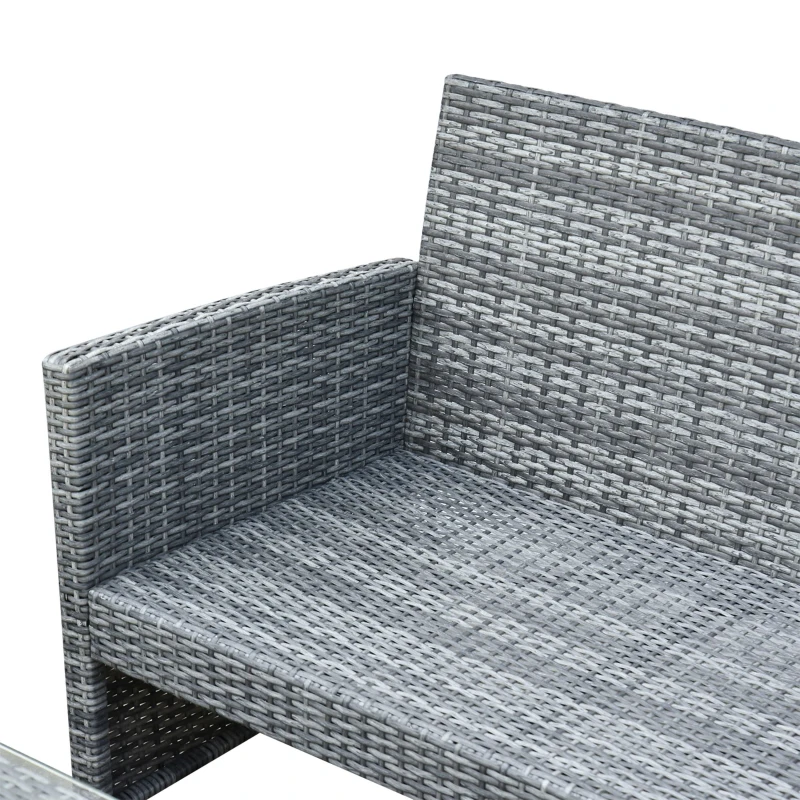 Outsunny Conjunto de Muebles de Ratán para Jardín Set de Sofá Doble 2 Sillones y 1 Mesa de Centro para Terraza Gris