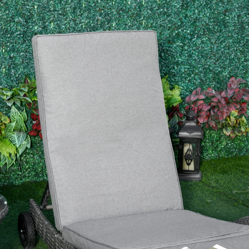 Outsunny Chaise Longue de jardin en rotin avec coussin réglable sur 5 positions Liege de jardin mobilier de jardin forme S Métal Gris 207 x 70 x 70 cm
