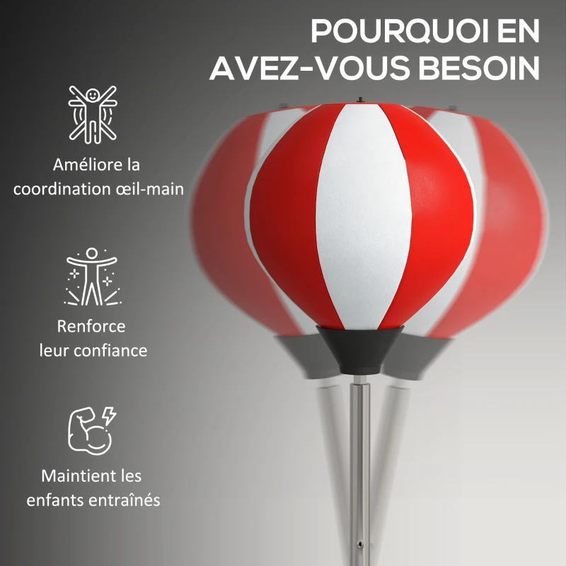 HOMCOM Sac de Frappe sur Pied Punching ball sur pied réglable en hauteur 126-144 cm avec gants, pompe et base de lestage