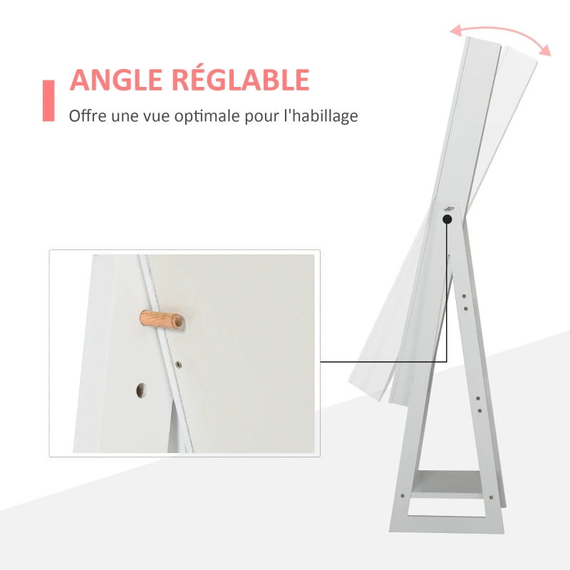 HOMCOM Armoire à Bijoux avec Miroir LED sur Pied Multi-rangements dim. 40L x 37l x 161H cm, blanc