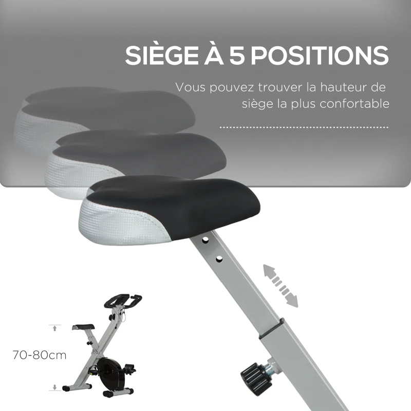 SPORTNOW Vélo d'appartement pliant, silencieux avec résistance magnétique à 8 niveaux, siège réglable, écran LCD, gris