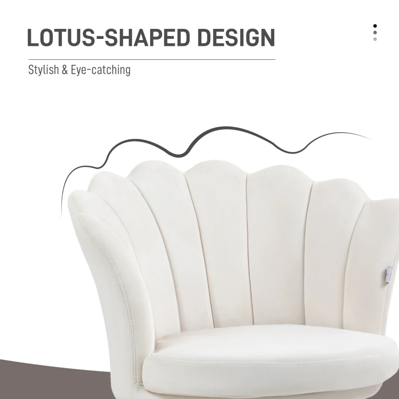 HOMCOM Shell chair vanity chair velvet salon chair with golden metal legs cream