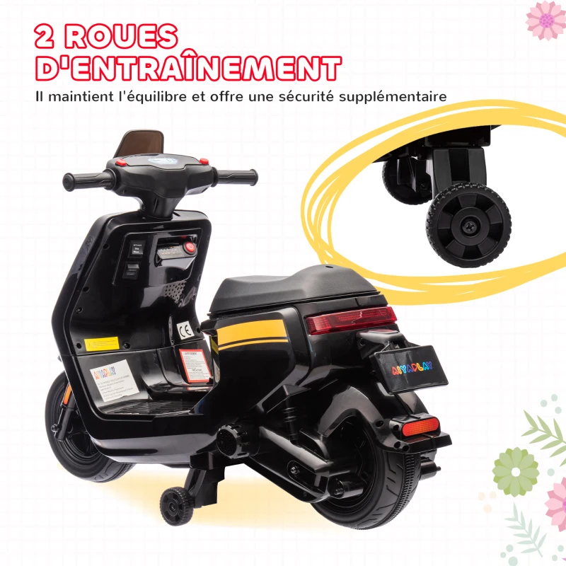 AIYAPLAY Scooter électrique enfants moto porteur pour enfants phare et musique, marche avant/arrière, roues d'entraînement