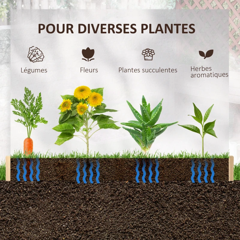 Outsunny Jardinière en bois carré potager de jardin sans fond facile à assembler 100 x 100 x 16 cm en bois massif bois naturel