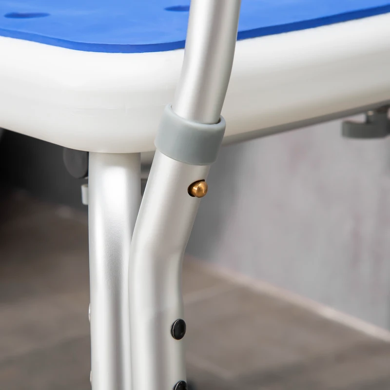 HOMCOM Tabouret de douche chaise de douche ergonomique hauteur réglable pieds antidérapants 56,5 x 53,5 x 87 cm blanc et bleu