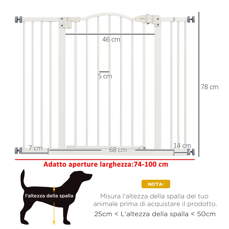 PawHut Cancelletto per Cani Estensibile con 4 Viti Regolabili, in Metallo e Plastica, 74-100x78 cm, Bianco