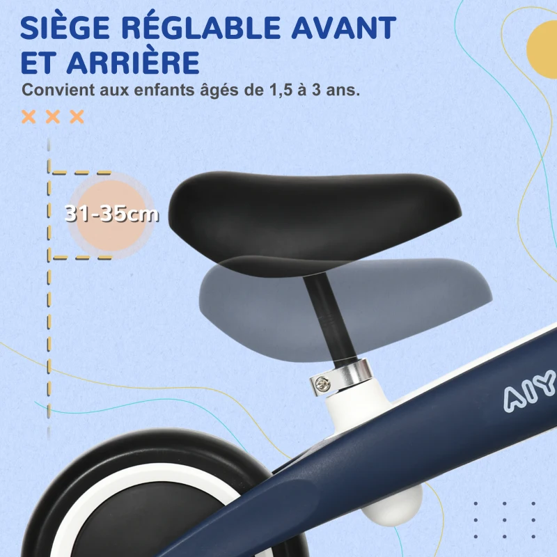 AIYAPLAY Draisienne vélo pour enfant draisienne bébé siège réglable 2 roues sans pédales pour bébé 18-36 mois jusqu'à 25 kg bleu